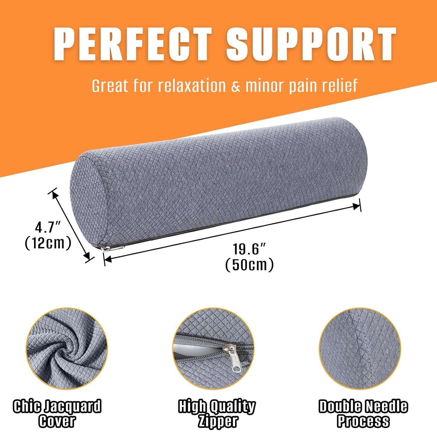 2 Pack Round Massage Table Bolster Pillow Pad, Bolster Pillow, Round Pillows, Suitable for Earthlite Massage Table (Grey, 4.7''x19.6'')