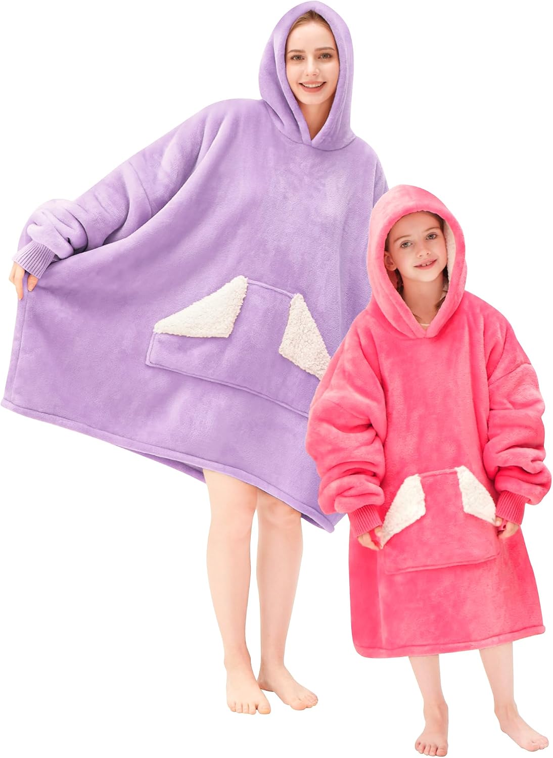 Wearable Blanket Hoodie, Oversized Sherpa Fleece Sweatshirt Blanket with Giant Hood Pocket and Sleeves for Adult, Warm & Cozy Grey Blanket Gifts for Women
