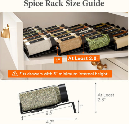 Lifewit Spice Drawer Organizer, 36PCS Interlocking Spice Rack Drawer Insert | Adjustable Seasoning Drawer Organizer with Non-Slip Pads, Spice Organization & Seasoning Storage for Kitchen, Cabinet, Black