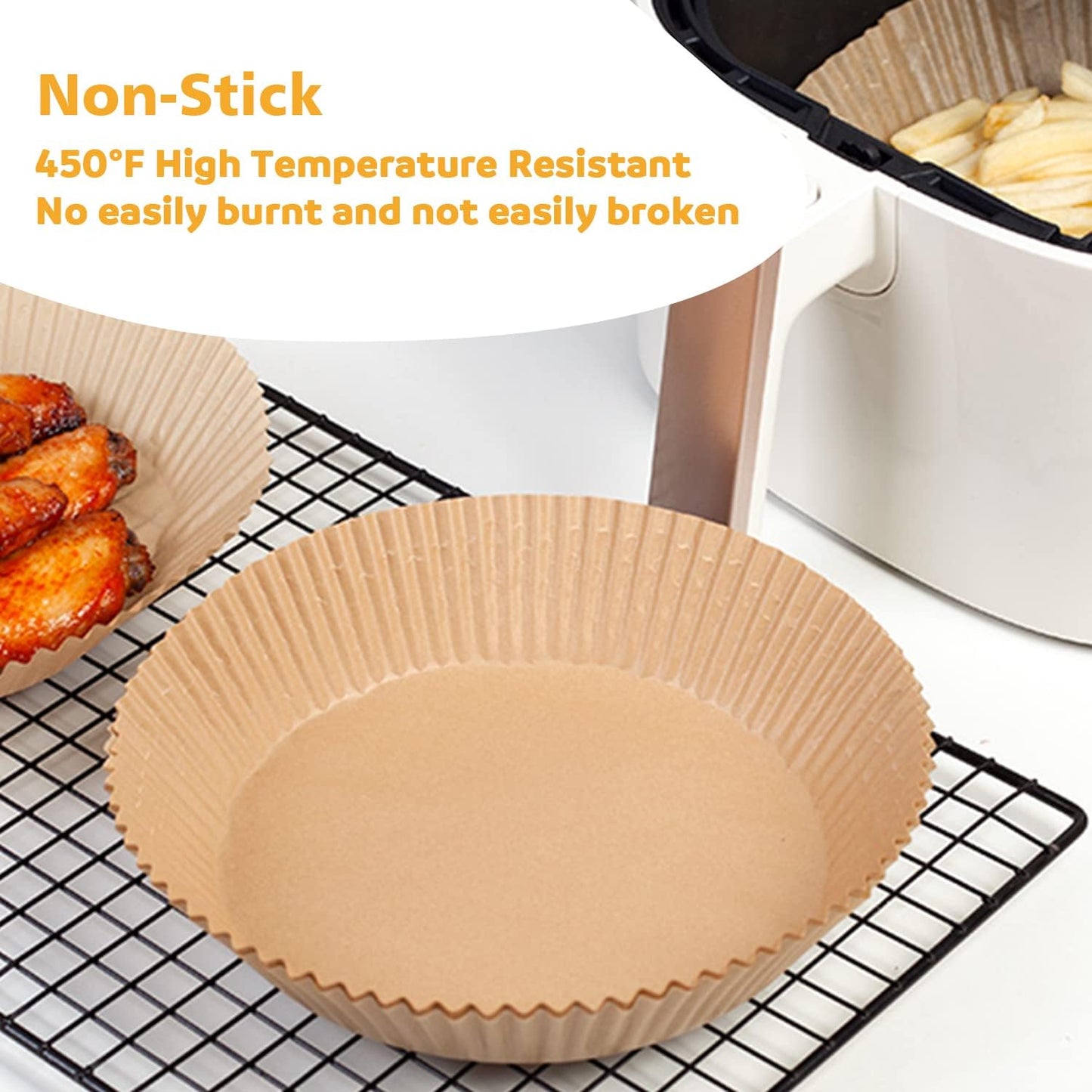 Ailun 100PCS Air Fryer Paper Liners 8 Inch,for 5-8 QT Air Fryer | Oil Resistant, Disposable Food Grade, Free of Bleach Paper, Round, Non-Stick Parchment Paper, Baking, Roasting, Microwave