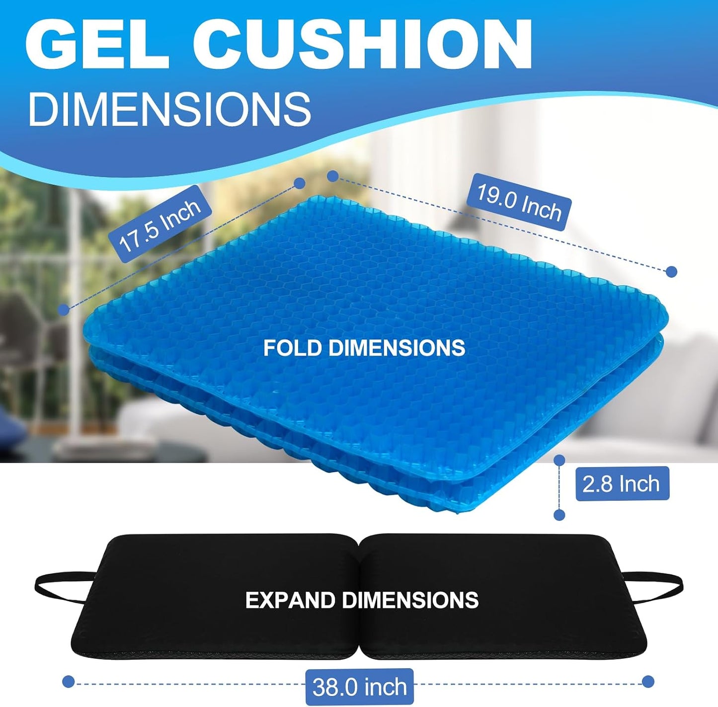 Gel Seat Cushion for Long Sitting - 16.5" x 14.5" x 2.4" (Extra Thick＆Soft) | Gel Cushion for People Over 185 lbs, Pressure Relief Cushion for Office Chair, Egg Cushions for Wheelchair, Gel Pad for Car