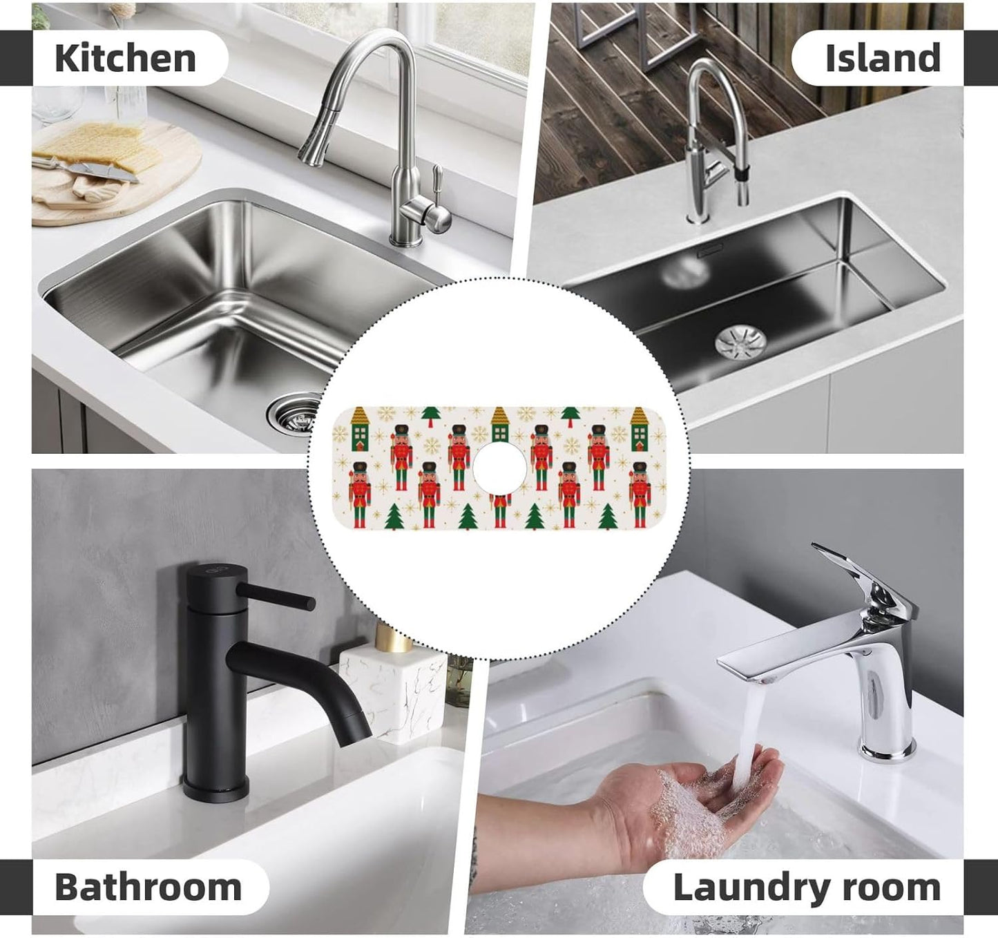 Wildflowers Floral Flower Kitchen Sink Splash Guard Faucet Mat Super Absorbent Fast Drying Mat Sink Gadgets-Fast Drying Pad Sink Mat For Kitchen Bathroom (15" X 5.5" )