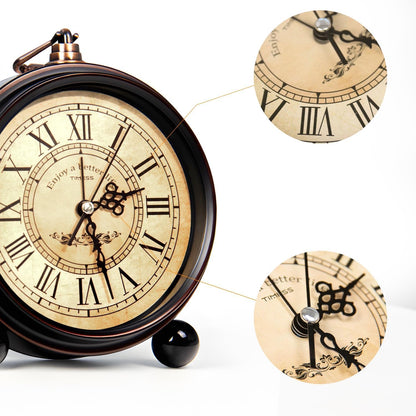 TIMESS 4.3-Inch Vintage Analog Alarm Clock, Silent Non-Ticking, Brown