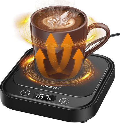 LAOION Mug Warmer 40W Coffee Cup Warmer for Desk with Auto Shut Off | Smart Electric Candle Warmer with 4 Temp and Timer Settings, Coffee Gift for Tea, Water and Milk at Home or Office, Black