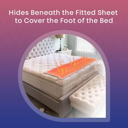 Hidden Heat Electric Foot of the Bed Warmer by SpotWarm; Wireless RF Remote, Microplush Flannel Mattress Warmer for Heated Feet. Queen Bed - 60” by 24”