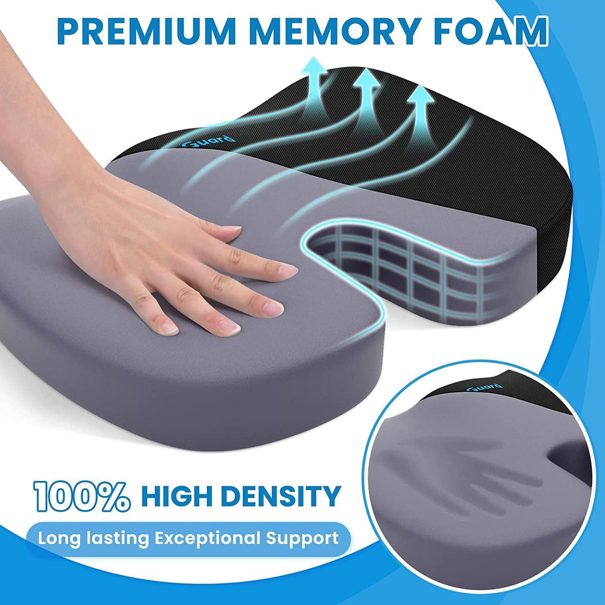TushGuard Seat Cushion for Office Chair, Memory Foam Chair Cushion, Black