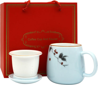 ZooBoo Porcelain Tea Mug With Infuser Lid 12oz Loose Leaf Tea Cup | Gift Box Packaging Makes This Tea Cup An Ideal Choice For Tea Lovers, Home, Office Use