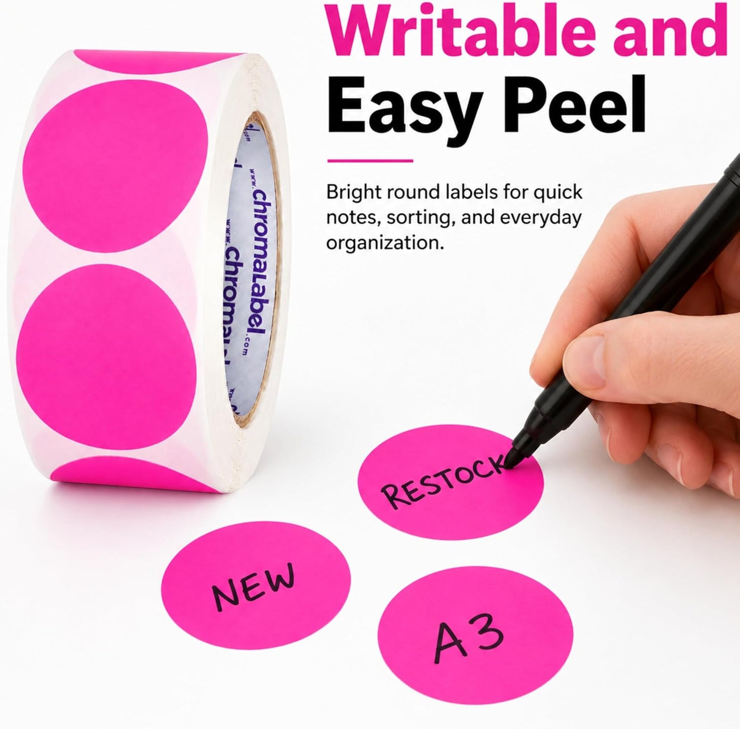Fluorescent Green Dot Stickers, 2 Inch, 500/Roll | Writable Matte Paper Circle Stickers for Inventory, Classrooms, Offices, Retail, and Color Coding. Made in USA