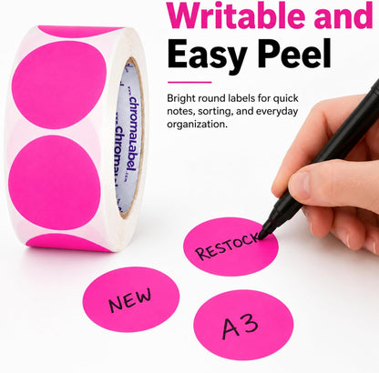 Fluorescent Green Dot Stickers, 2 Inch, 500/Roll | Writable Matte Paper Circle Stickers for Inventory, Classrooms, Offices, Retail, and Color Coding. Made in USA