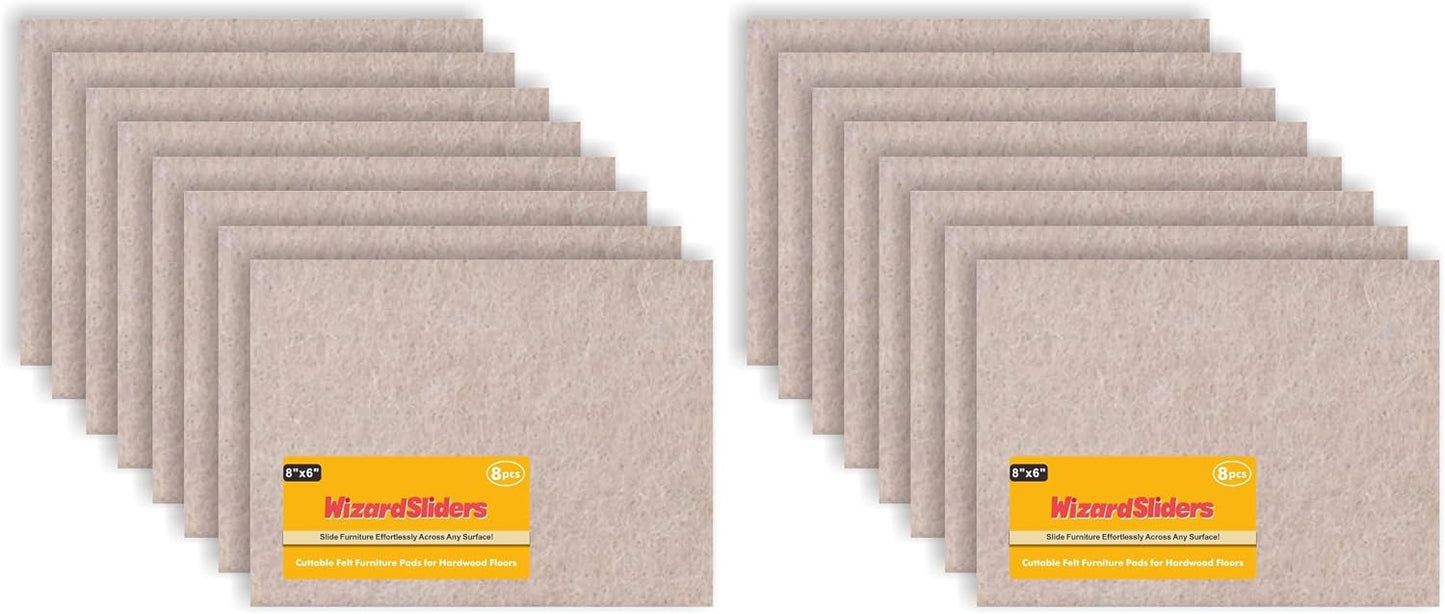 Felt Furniture Pads Self-Adhesive for Hardwood Floors, 8pcs 8" x 6" x 1/5" Cuttable Furniture Pads Square Furniture Movers, Floor Protector Cut into Any Shape, Beige