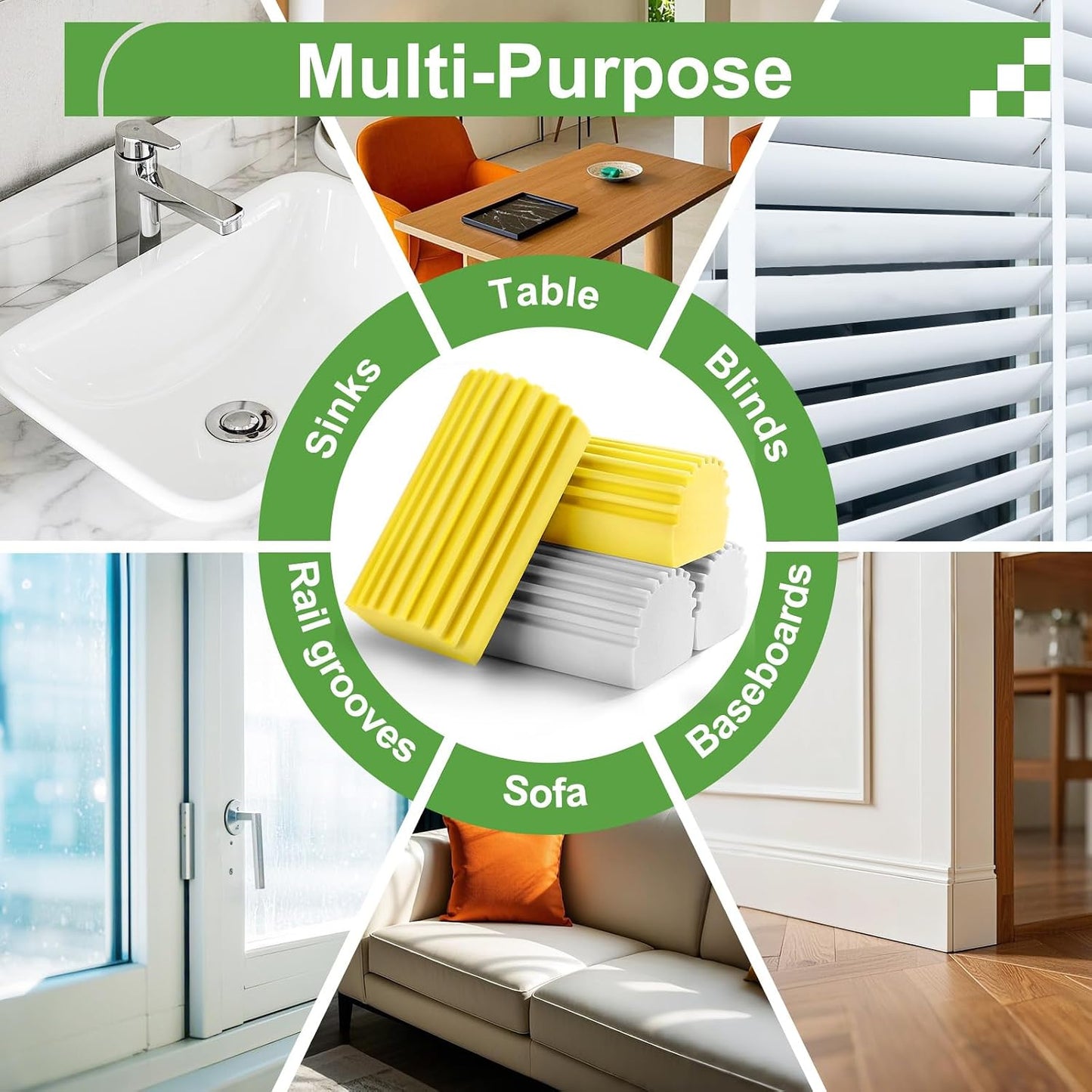 Jeymei Damp Clean Duster Sponge,4Pcs Grey Dust Sponge for Cleaning | Damp Dusting Sponge with Ridges,Baseboard Cleaning Tool,Reusable Wet Duster Sponge,Household Cleaning Sponges for Blinds