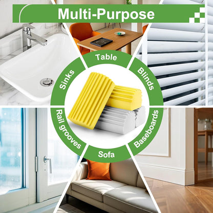 Jeymei Damp Clean Duster Sponge,4Pcs Grey Dust Sponge for Cleaning | Damp Dusting Sponge with Ridges,Baseboard Cleaning Tool,Reusable Wet Duster Sponge,Household Cleaning Sponges for Blinds