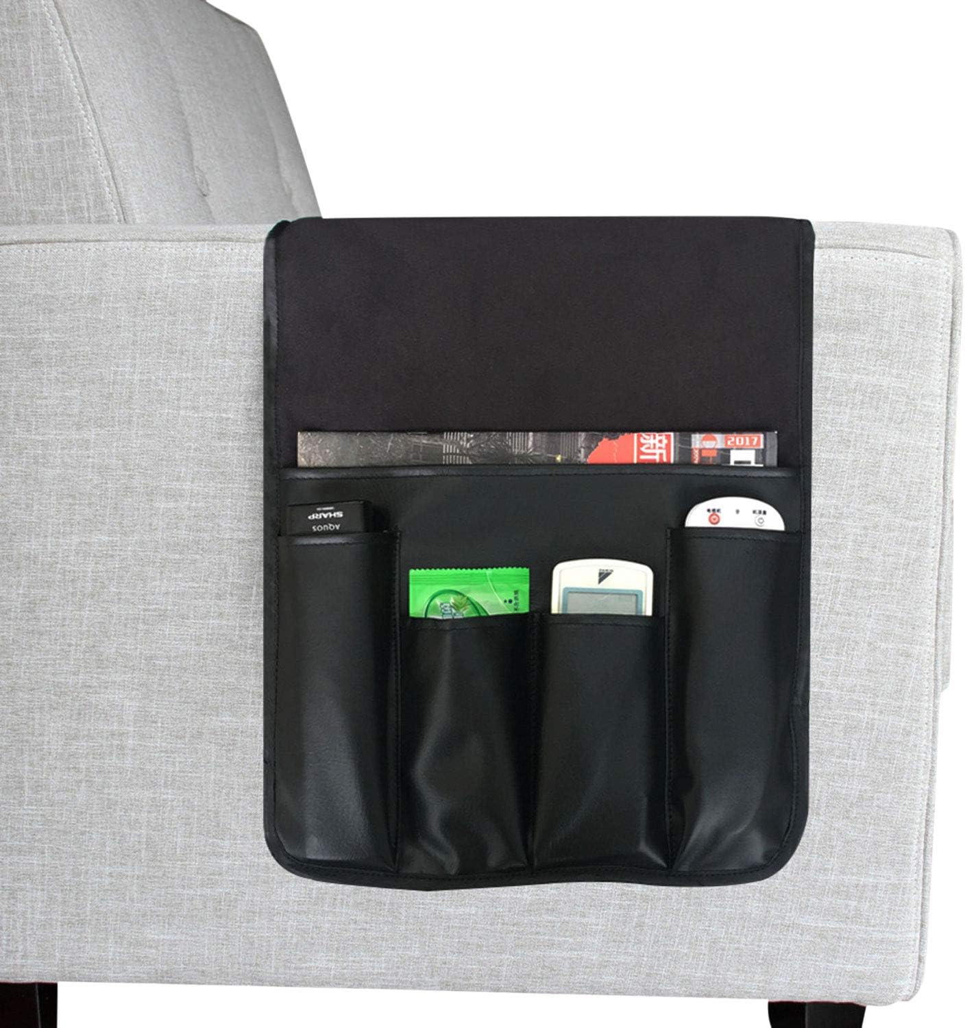 Couch Sofa Armrest Organiser Arm Chair Caddy Bedside Storage Pocket with 8 Pockets TV Remote Holder Bed Storage Pocket Bag for Cellphone Tablet Notepad Book Magazines DVD Glasses