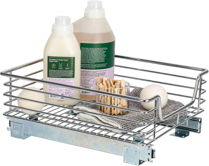 Household Essentials Glidez Multipurpose Chrome-Plated Steel Pull-Out/Slide-Out Storage Organizer for Cookware and Bakeware - 2-Tier Design - Fits Standard Size Cabinet or Shelf, Chrome