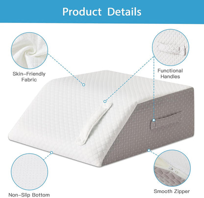 MEGCXIT Leg Pillow Elevation Blood Circulation Cover, Leg Wedge Pillow Case, Leg Elevating Pillowcase for After Surgery, Foot Knee Pillow Replacement Cover Only, 23.6×16.8×8 Inch, White/Grey