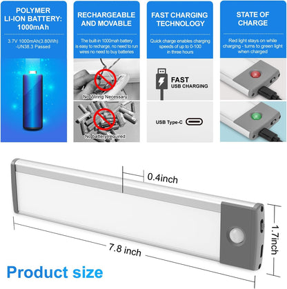 Rechargeable Motion Sensor Led Lights Ultra Thin Softer Under Counter 54-LED Closet Lighting Battery Operated Light Kitchen Under Cabinet Lighting Stick On Lights Night Light Wireless Light (2PACK)