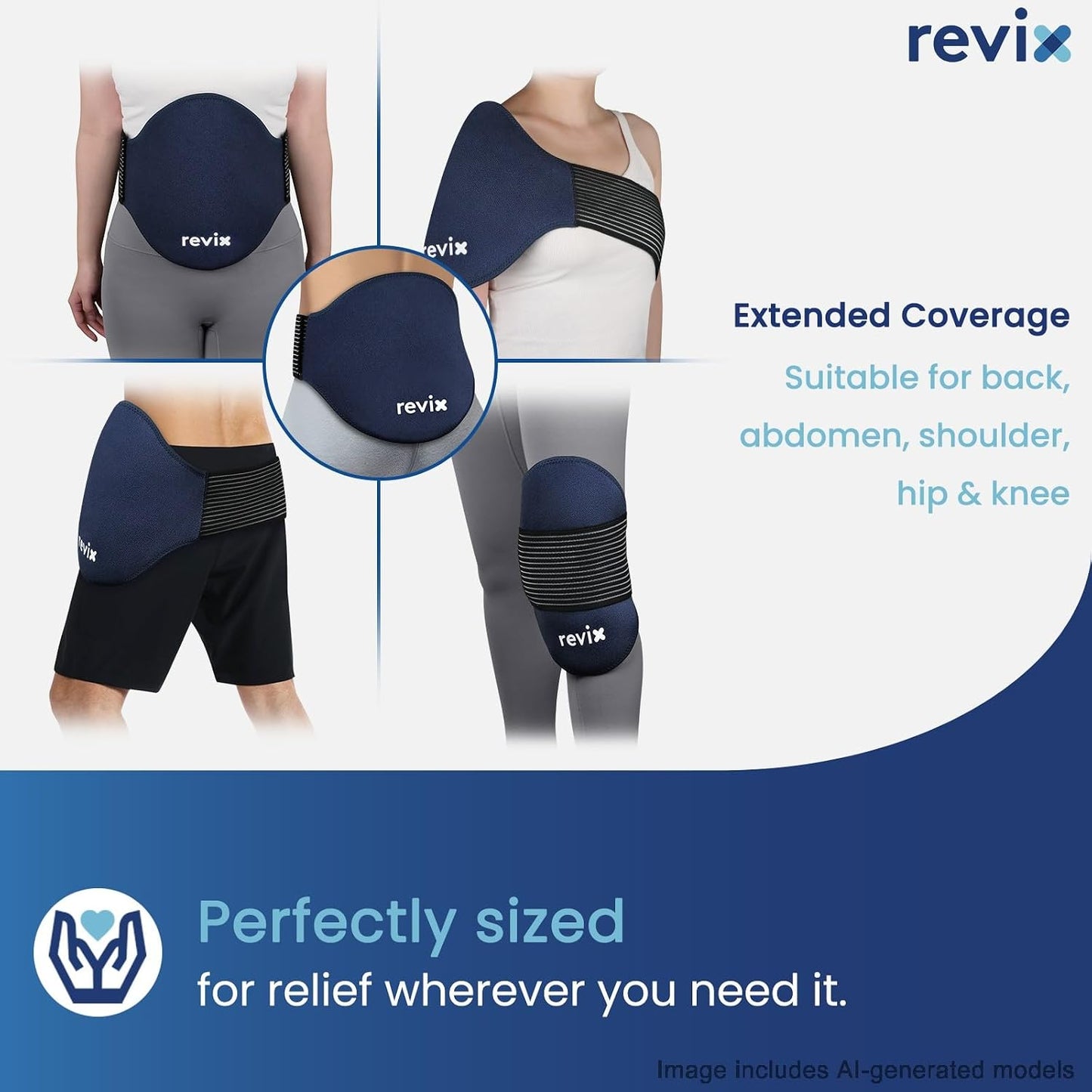 REVIX Extra Large Lower Back Ice Pack Wrap, 2 Pack Gel Wrap for Lumbar | Reusable Cold Gel for Sciatica & Waist Relief, 13.4 x 11 in, Hands-free Lumbar Wrap for Men & Women, Blue