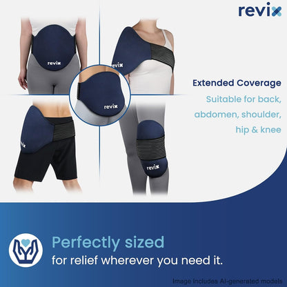 REVIX Extra Large Lower Back Ice Pack Wrap, 2 Pack Gel Wrap for Lumbar | Reusable Cold Gel for Sciatica & Waist Relief, 13.4 x 11 in, Hands-free Lumbar Wrap for Men & Women, Blue
