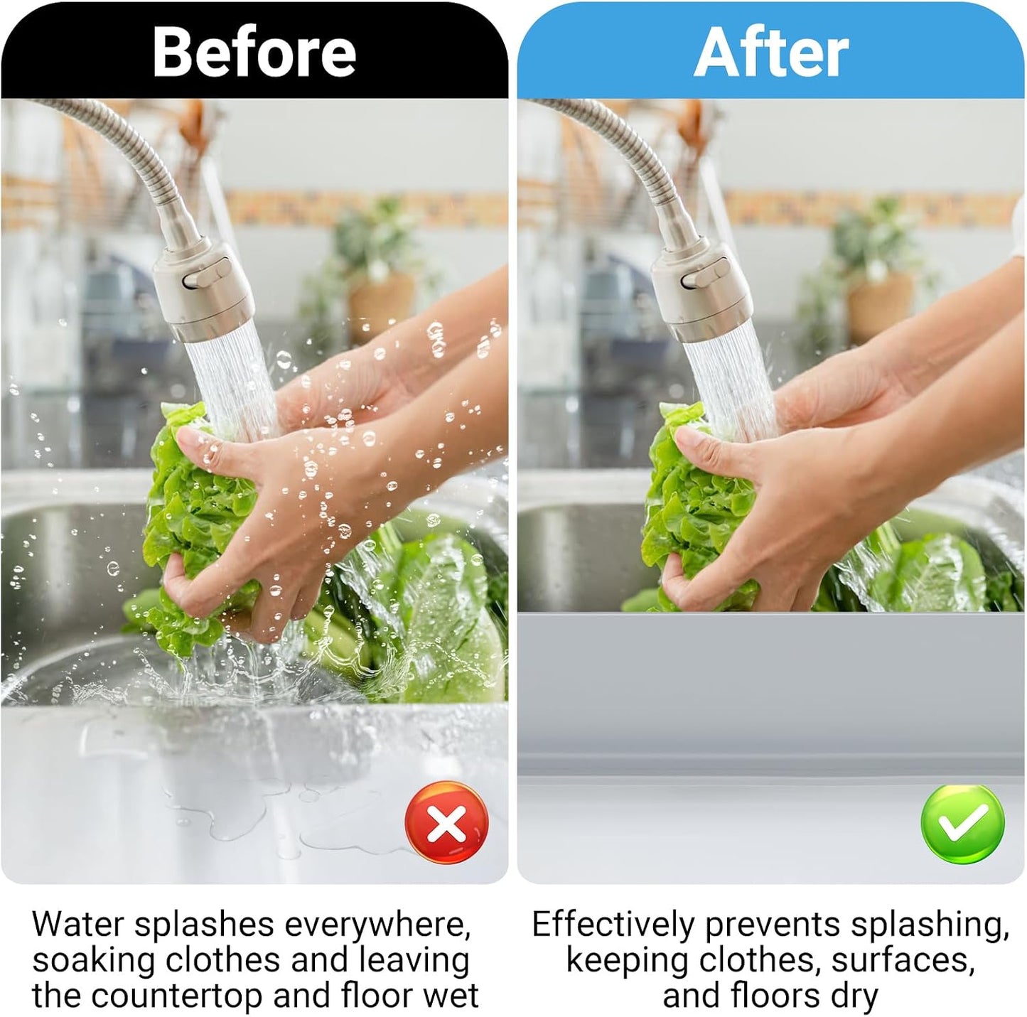 19.3 inch Silicone Sink Splash Guard, Splash Guard for Kitchen Sink Area, Backsplash Protector for Kitchen Countertop & Bathroom Bathtub with Non-Slip Strong Suction, White