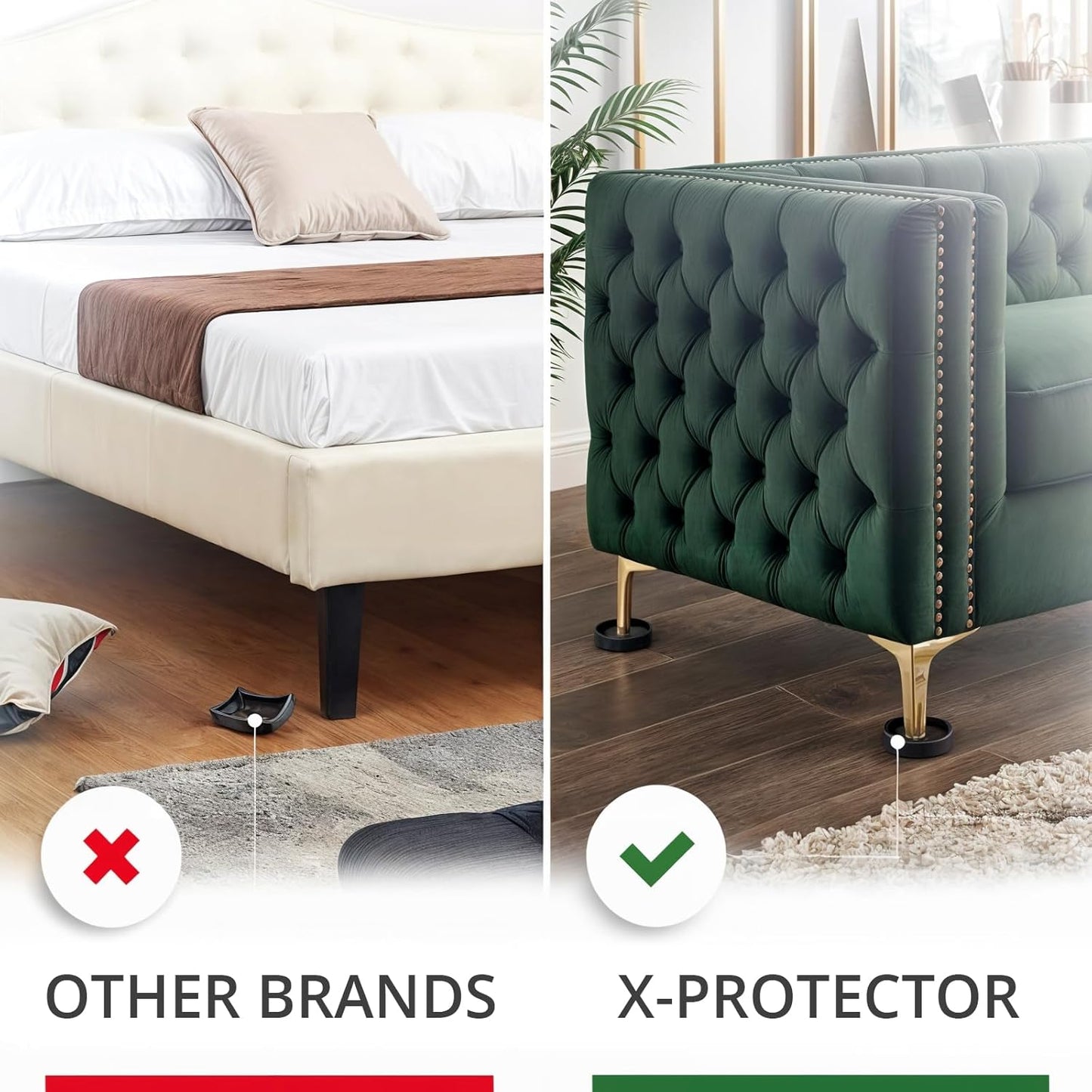 X-Protector Furniture Cups - 8 PCS 2.2" - Non Slip Furniture Pads (Round) | Transparent Floor Protectors - Bed Stoppers to Prevent Sliding - Keep Furniture from Sliding on Floor!