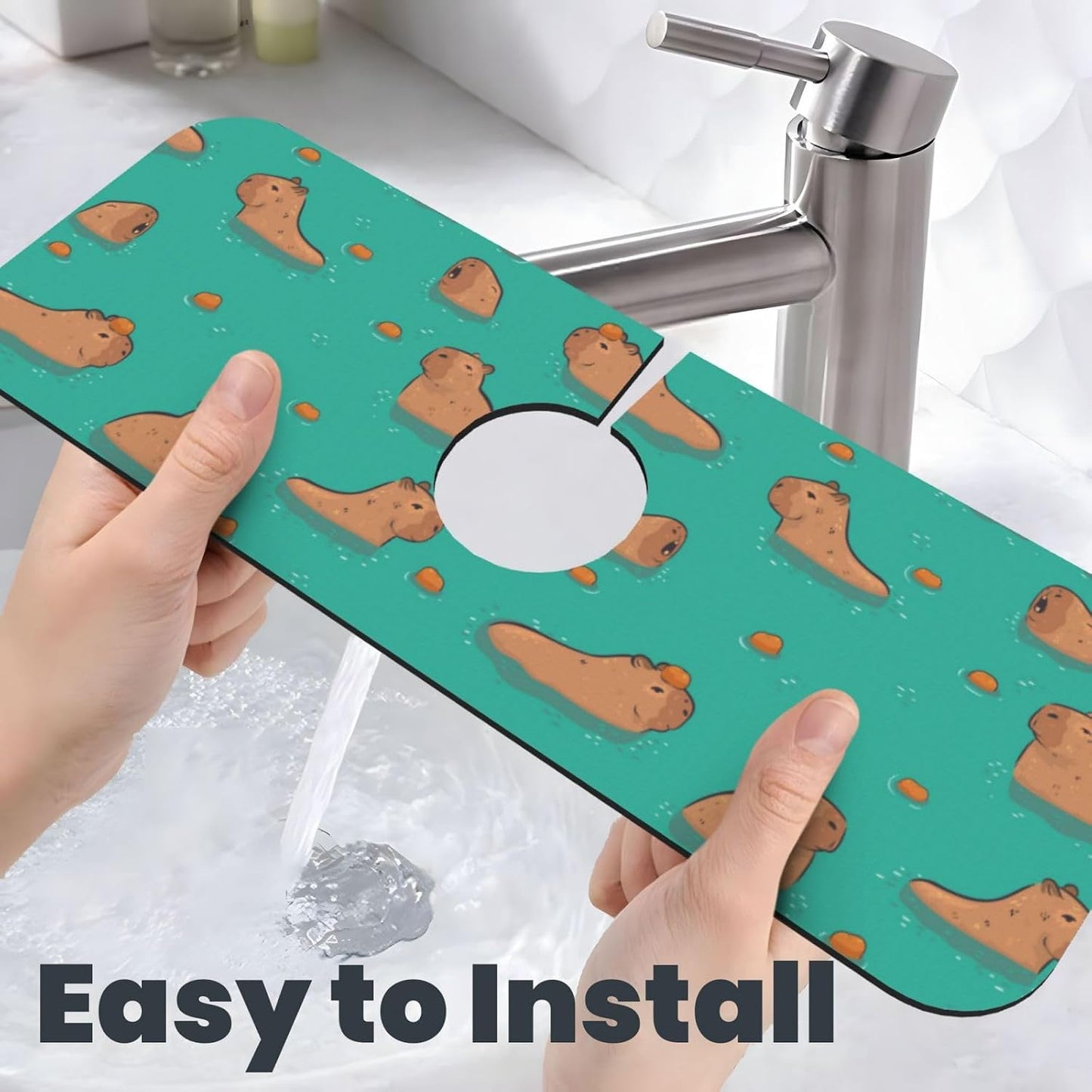 Abstract Flower Blooming Floral Watercolor Kitchen Sink Splash Guard Faucet Mat Super Absorbent Fast Drying Mat Sink Gadgets-Fast Drying Pad Sink Mat For Kitchen Bathroom (15" X 5.5" )