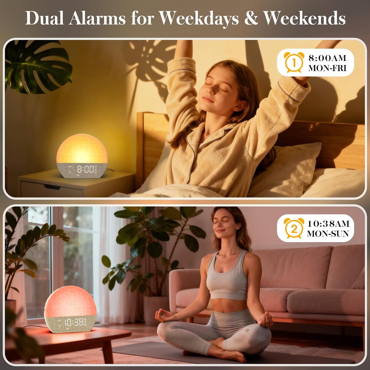 KEPLUG Sunrise Alarm Clock Sound Machine with Dual Alarm for Heavy Sleepers | 30 Soothing Sleep Sounds & Dimmable Night Light,Natural Wake-Up Light for Bedrooms,Baby Rooms,Dorms,Kids & Adults, Gift