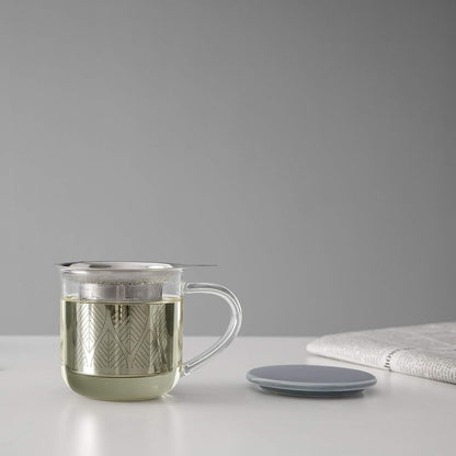 VIVA Minima Balance Glass Tea Cup with Infuser and Lid, 17oz, Clear Bamboo
