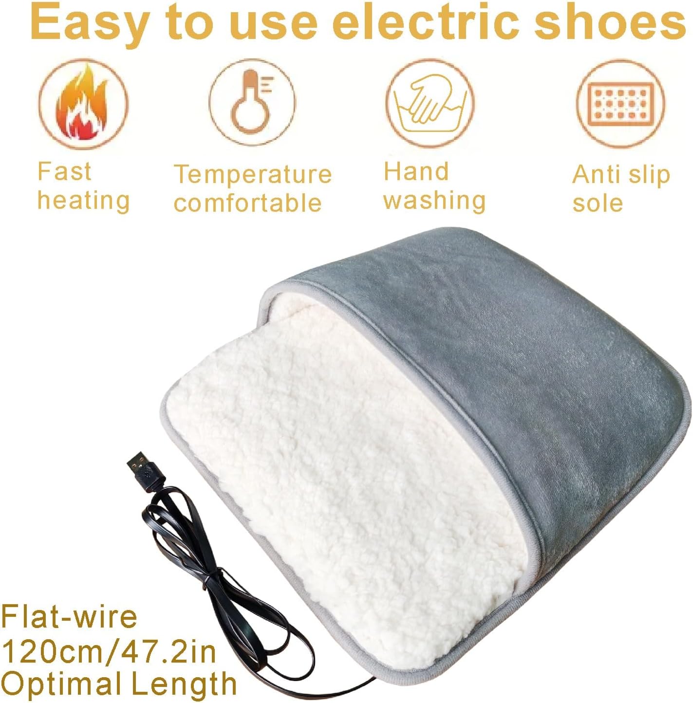 USB Warm Foot pad Plush Electric Shoes, Portable Washable Foot Warmer, Keep Your feet and Hands Warm at Home and Work; Birthday, Christmas, Valentine's Day Gifts (Grey)