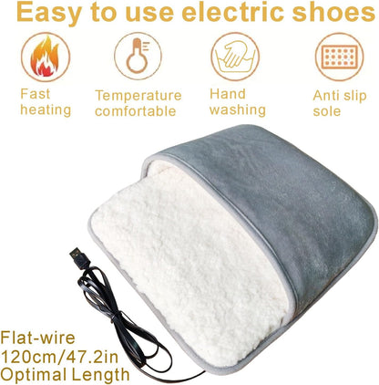 USB Warm Foot pad Plush Electric Shoes, Portable Washable Foot Warmer, Keep Your feet and Hands Warm at Home and Work; Birthday, Christmas, Valentine's Day Gifts (Grey)