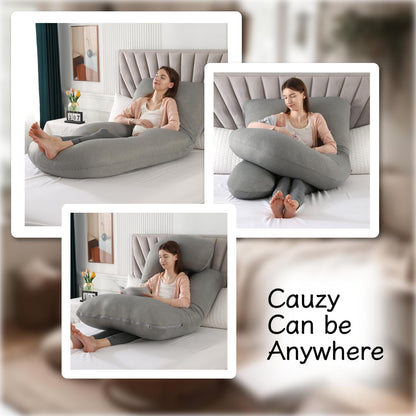ALLOPERA Pregnancy Pillows for Sleeping, 57-Inch U-Shaped Full Body Maternity Pillow with Adjustable Fill and Removable Washable Cover, Back, Belly, Hip and Leg Support for Pregnant Women, Black Grey