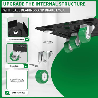 Heavy Duty Furniture Dolly 360 Rotate 5 Wheels 3000 Lbs Capacity 5.3x5.3 in | Furniture Movers with Green Wheels, Measure Tape & Leveler, Alloy Steel Furniture Lifter Tool for Smooth Home & Office Uses