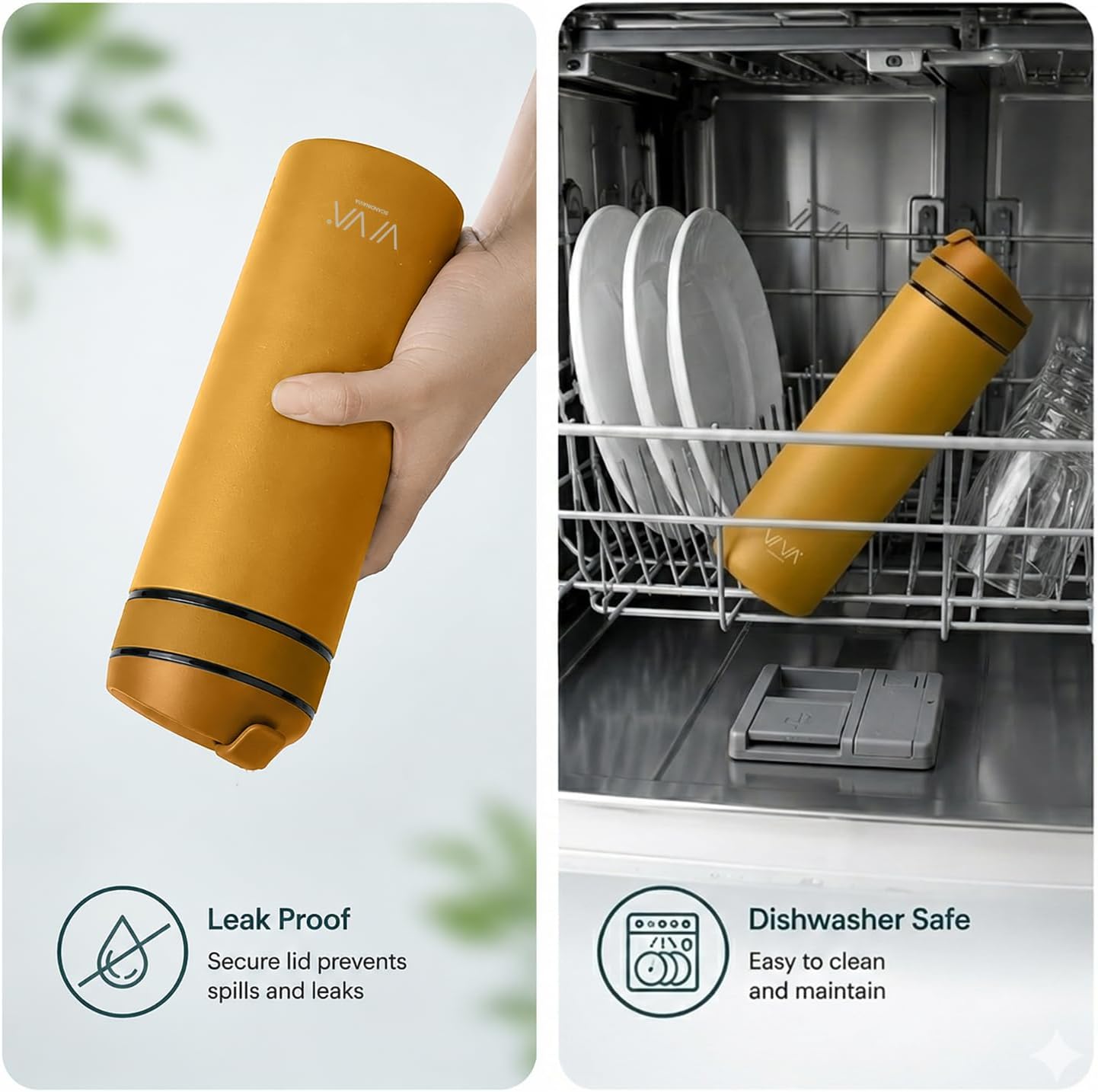 VIVA Recharge Tea Infuser Bottle, 16 oz Insulated Stainless Steel Travel Tea Tumbler with Infuser for Loose Leaf, Hot & Cold Tea & Coffee, Patented Steep Control, Leak-Resistant Lid - Mustard