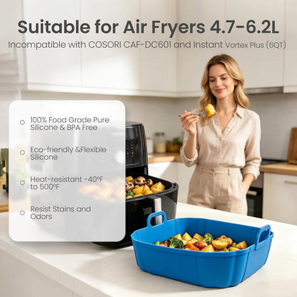 Redfly 2 Pack Silicone Air Fryer Liners,Square Reusable to 8.5in Air Fryer | Compatible with Ninja AF141 181、COSORI 5-6.5 QT Non-Stick Basket Inserts,Silicone Mat Bowl Air Fryer Accessories Kitchen