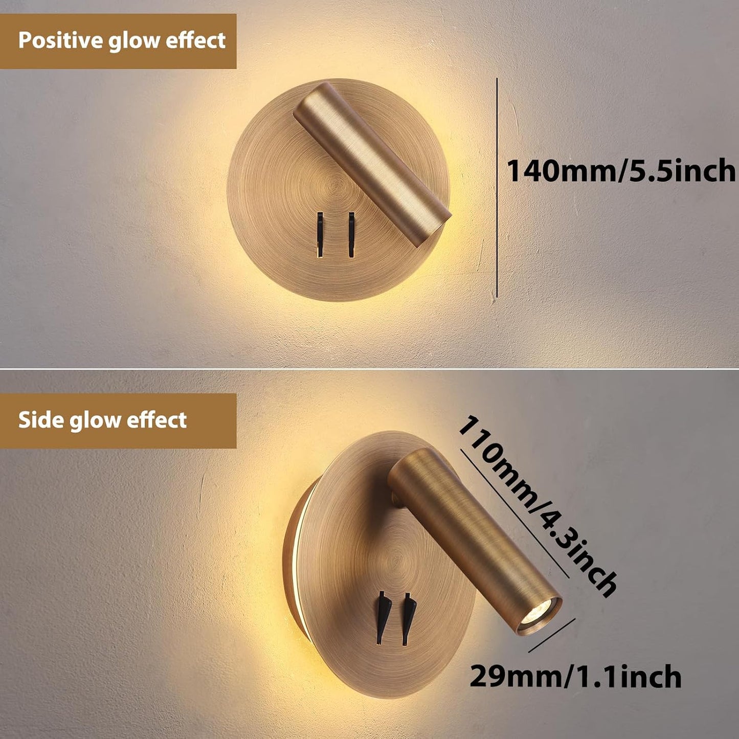 ZEROUNO Hardwired Sconces Wall Mounted Reading Lights with Switch LED Wall Lighting for Bedroom Bedside Lamps (Black)
