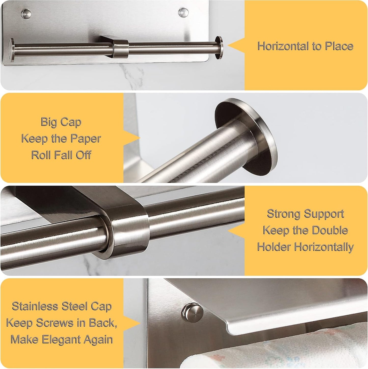 BGL Toilet Paper Holder with Shelf Matte Black, 304 Stainless Steel Wall Mount Toilet Tissue Roll Holder with Double Post for Bathroom, Commercial Toilet Paper Dispenser with Phone Shelf