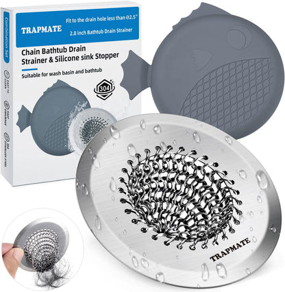 TRAPMATE Shower Drain Hair Catcher, 2.8" Bathtub Stopper Drain Strainer Kit | Easy Clean, Anti-Clogging, Fast Drainage, Anti-Slip, Reversible, No Rust, For Bathtub & Shower Drains, Small Size, Patented