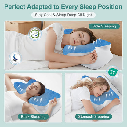 DONAMA Contour Cervical Neck Pillow for Neck Pain Relief | Queen,Ergonomic Dual-Height,Odorless Memory Foam,Side/Back/Stomach Sleepers,Cooling Hypoallergenic Cover,OEKO-TEX Certified