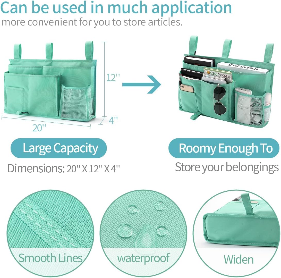 Bseash Bunk Bed Organizer, Bedside Caddy Hanging Bed Organizer Storage Bag 8 Pockets, for College Dorm Rooms Bed, Hospital Bed, Baby Bed Rails, 600D Oxford Cloth
