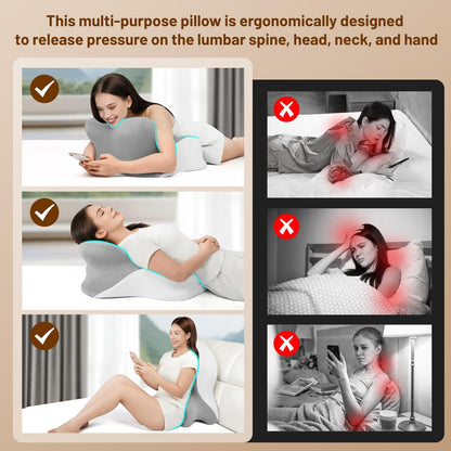 Memory Foam Ergonomic Wedge Pillow, Reading Pillow for Bed, Headboard Pillow Support for Back Pain, Acid Reflux & Sitting Up, Ideal for Massage with Removable Cover