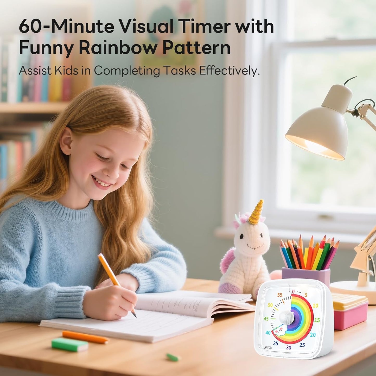 Yunbaoit Visual Timer with Night Light, 60 Minute Countdown, Light Blue | 3 Alarm Modes, Mute Flash, for Kids and Adults, Time Management Tool for Classroom, Home, School, and Work