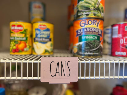 Hygge & Sage: Metal Non-Slip Basket Labels Clip On for Storage Bins, or Wire Racks | Includes 8 Labels, 8 Non-Slip Pads, and 1 Free Marker (Cream)