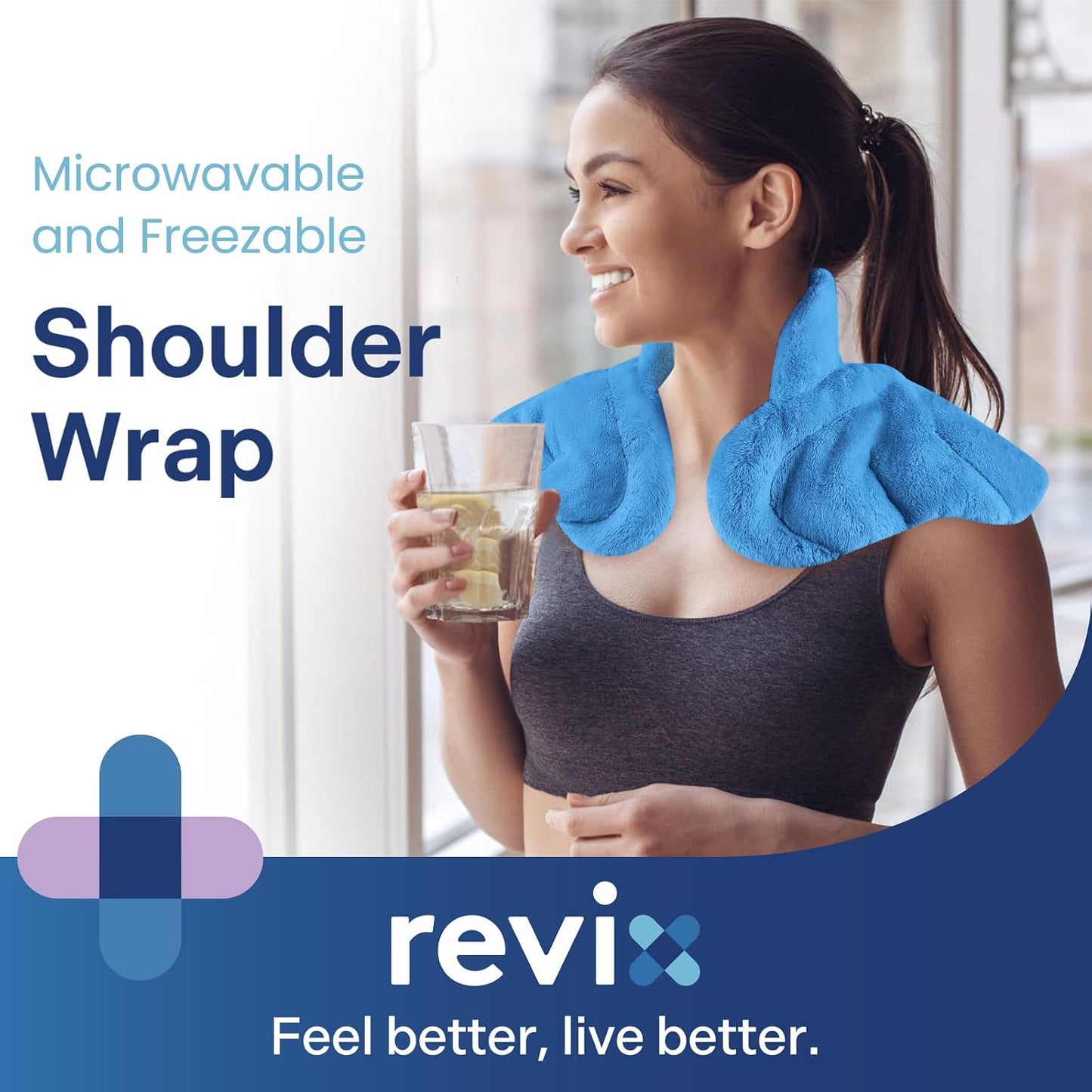 REVIX Microwavable Heating Pad for Neck Shoulders and Back, Microwave Heated Neck Wrap with Moist Heat, Light-Gray