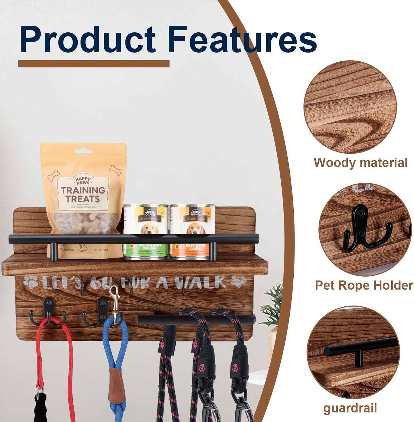 Dog Leash Holder for Wall,Key Holder Wall Mount,Home Keys Organizer Rack Decorative Pared Hook Holders Llaves Hooks for La Decor Small Hanger Mounted Colgar Keyholder Black Metal Pet Hanging
