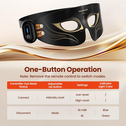 Viconor Red Light Therapy for Eyes, Infrared Red Light Therapy for Eye Bag | 630nm Red Light & 850nm Infrared Red Light Therapy Device for Wrinkles, Red Light Eye Mask with Rechargeable Remote