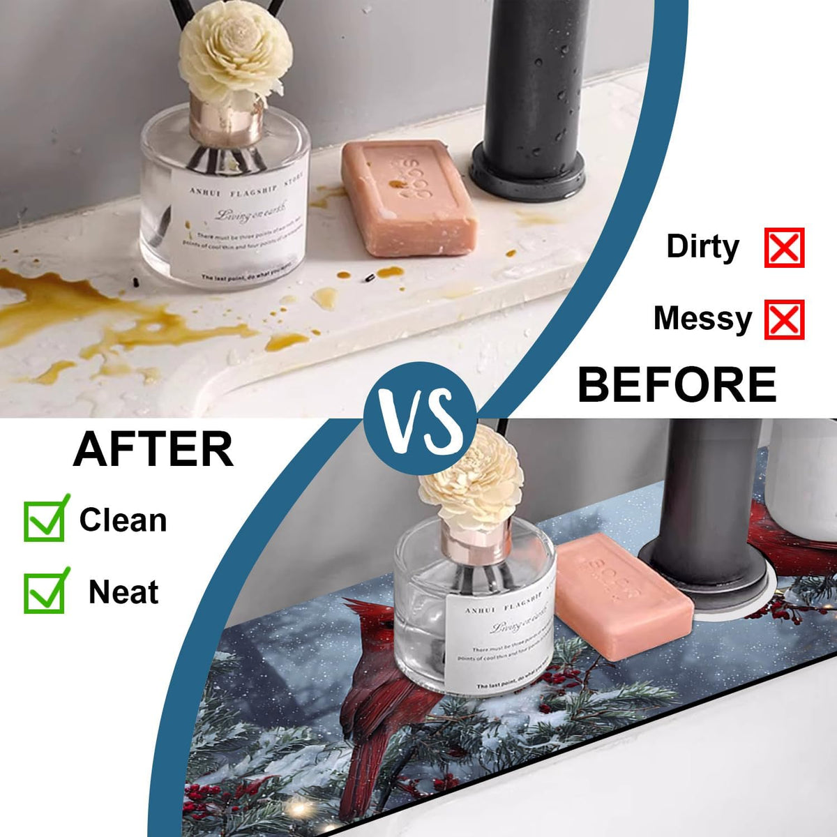 Faucet Mat for Kitchen Sink Absorbent Splash Guard Bathroom 23.5"X5.5"