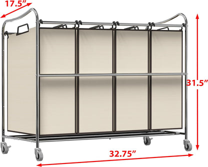 Simple Houseware 4-Bag Heavy Duty Laundry Sorter Rolling Cart, Dark Grey | Removable Bags and Lockable Wheels for Laundry Room Organization