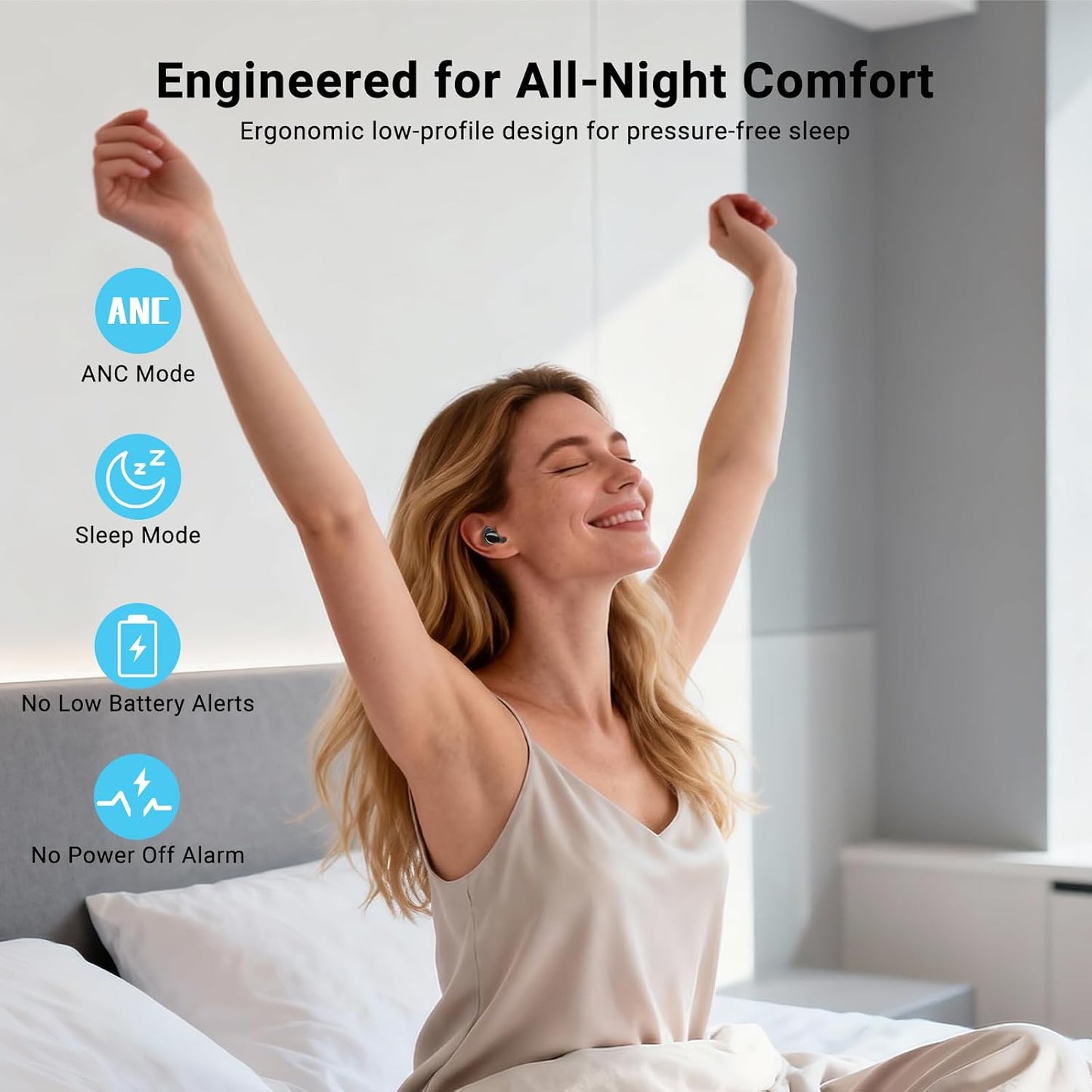 T33 Sleep Earbuds, Bluetooth 6.0 Noise Cancelling Sleep Headphones for Side Sleepers, ANC Up to 98%, Sleep Mode, 48H Playtime, Small Earbuds Comfort Fit for Sleeping, Travel, Work, Glossy Black