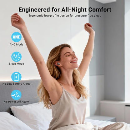 T33 Sleep Earbuds, Bluetooth 6.0 Noise Cancelling Sleep Headphones for Side Sleepers, ANC Up to 98%, Sleep Mode, 48H Playtime, Small Earbuds Comfort Fit for Sleeping, Travel, Work, Glossy Black