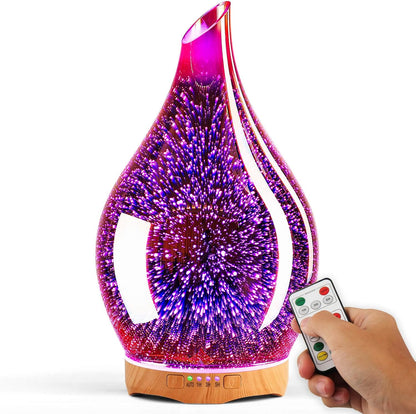 Porseme 280ml Remote Essential Oil Diffuser 3D Glass Ultrasonic Mist 7H | Elegant Handmade Glass Aroma Diffuser with 7-color LEDs, Quiet Aromatherapy and Safe Auto Shut-off, Perfect for Gifts