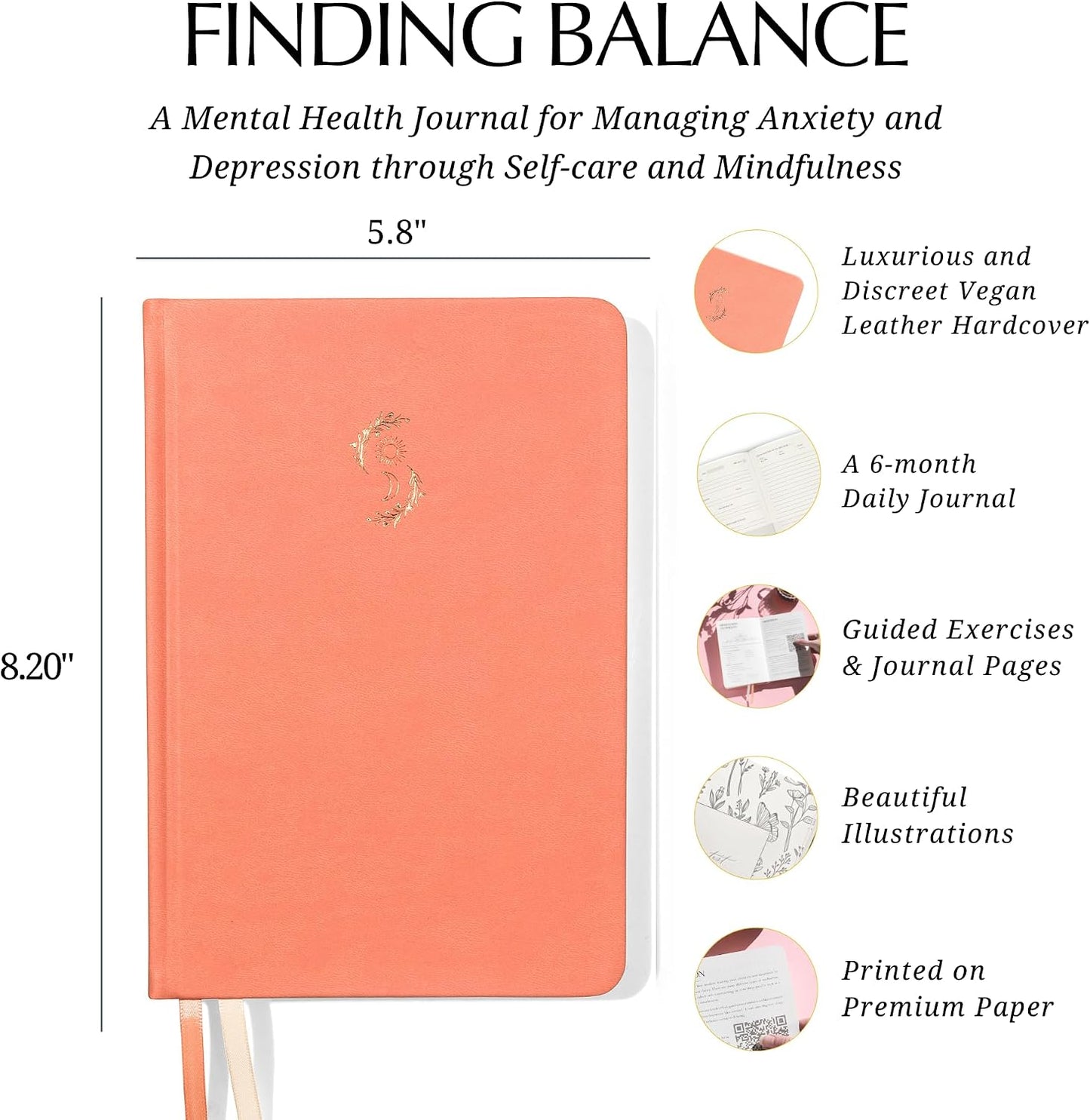 FINDING BALANCE Mental Health Journal – 6-Month Daily Journal with Prompts for Mindfulness, Self-Care & Healing – Anxiety & Depression Management – Hardcover